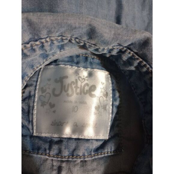 Justice Shirt Girls 10 Blue Chambray Button Front Beaded - Picture 7 of 9